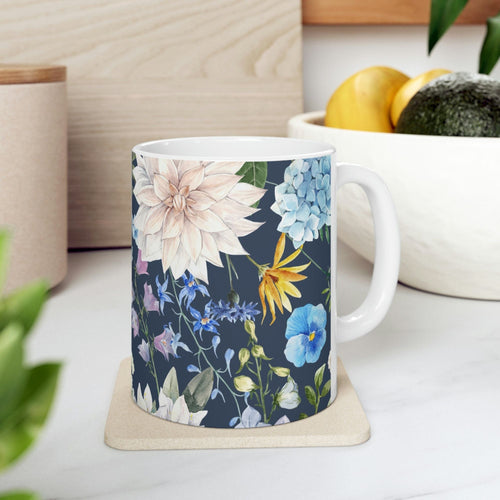 Navy Floral Coffee Tea Mug EasyOptionXY LLC