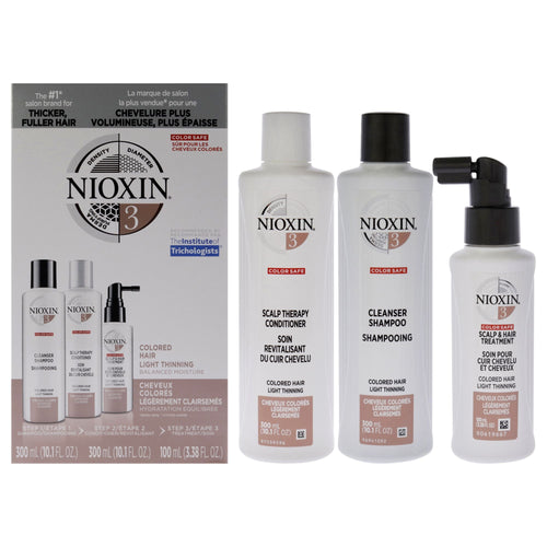 System 3 Kit by Nioxin for Unisex - 3 Pc 10.1oz Color Safe Cleanser Shampoo, 10.1 oz Color Safe Scalp Therapy Conditioner, 3.38oz Color Safe Scalp and Hair Treatment EasyOptionXY LLC