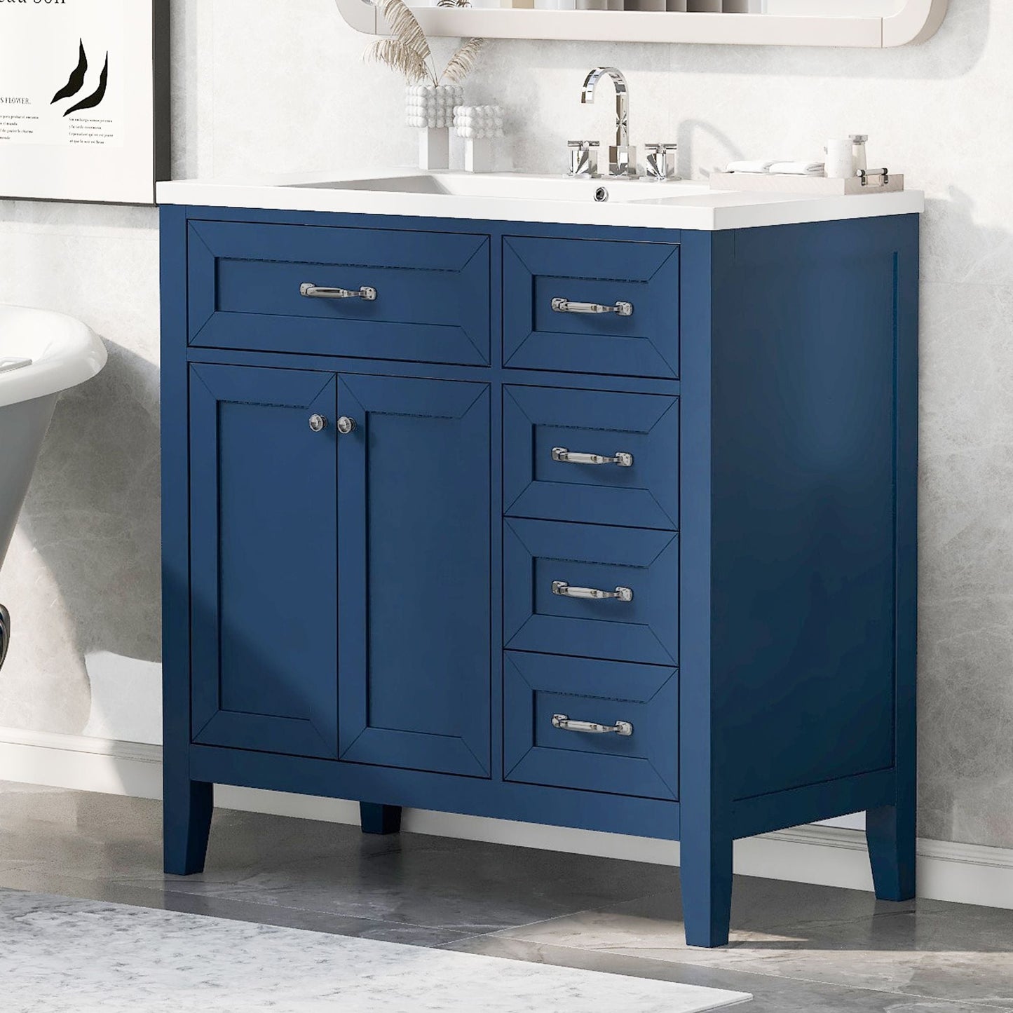 36\" Bathroom Vanity with Sink Combo, Black Bathroom Cabinet with Drawers, Solid Frame and MDF Board