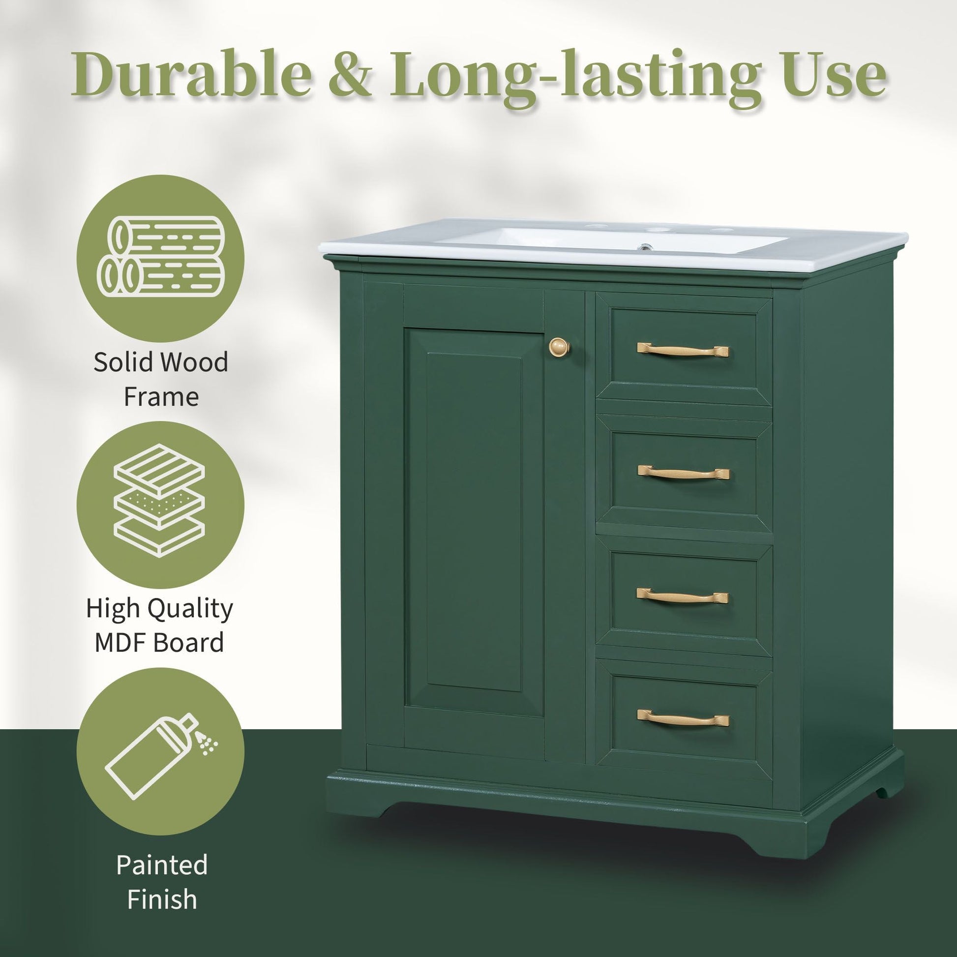 30" Bathroom Vanity with Sink, One Package, Bathroom Cabinet with Drawers, Solid Frame and MDF Board EasyOptionXY LLC