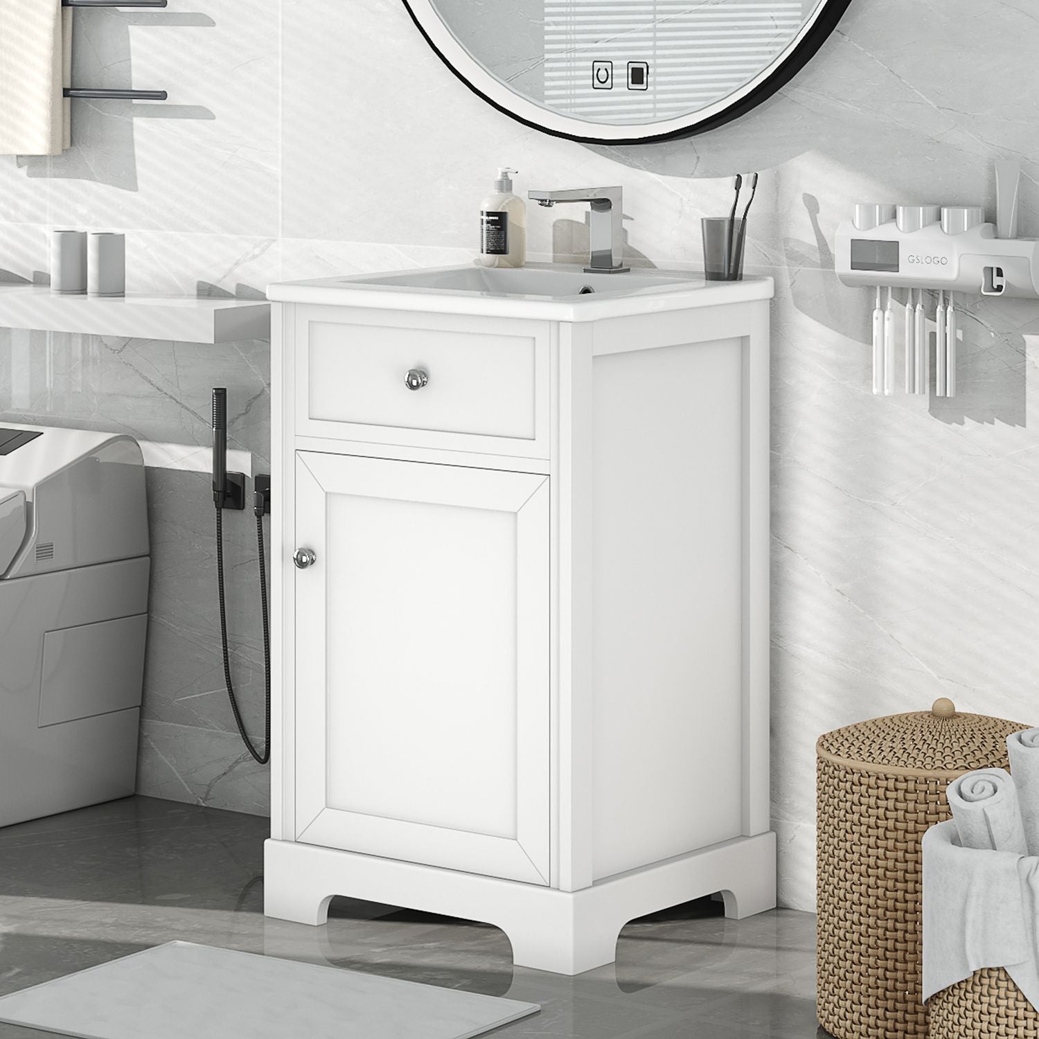 20\" Bathroom Vanity with Sink, Bathroom Cabinet with Soft Closing Door, Storage Rack and Adjustable Shelves EasyOptionXY LLC