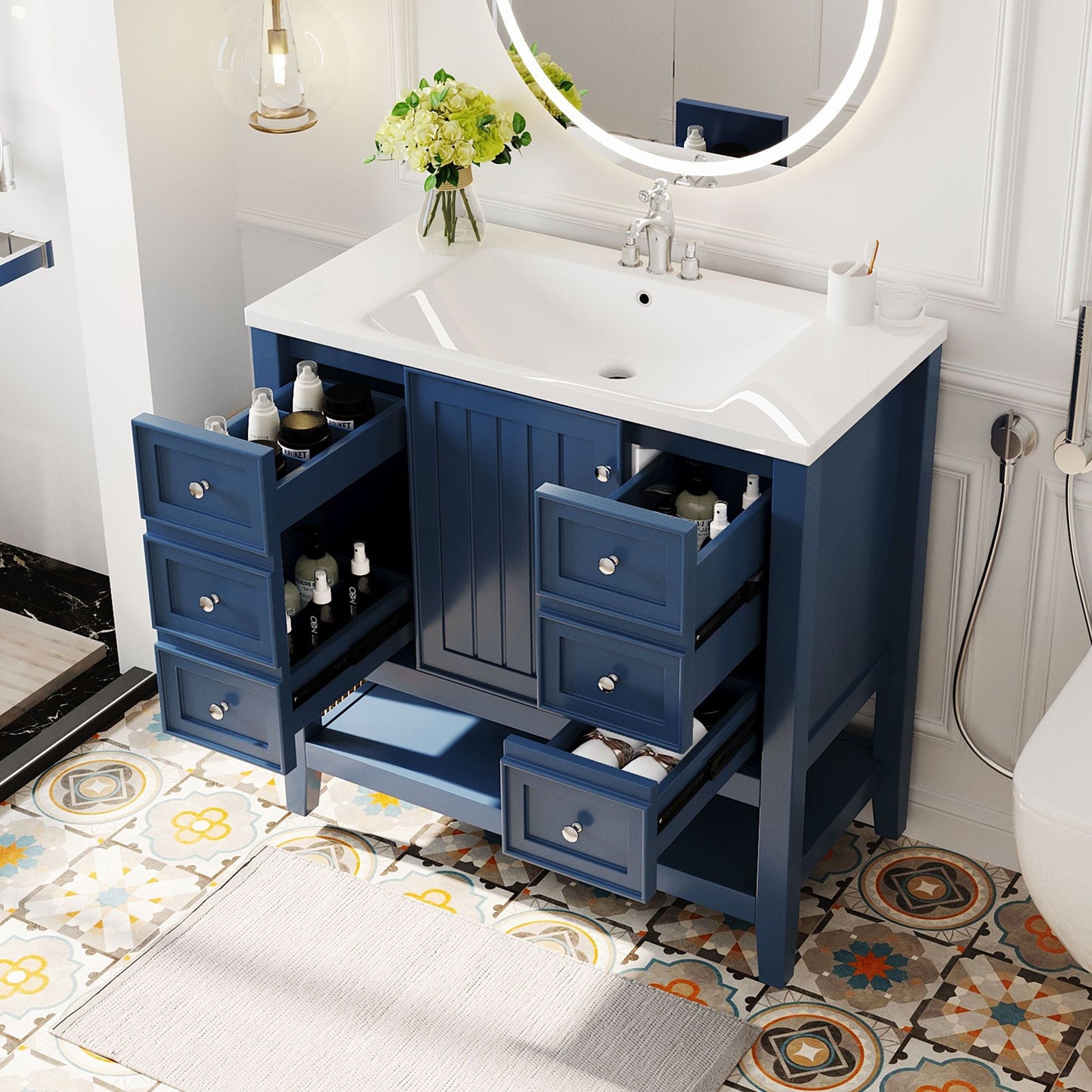 36\" Bathroom Vanity with Sink Combo, One Cabinet and Three Drawers, Solid Wood and MDF Board EasyOptionXY LLC