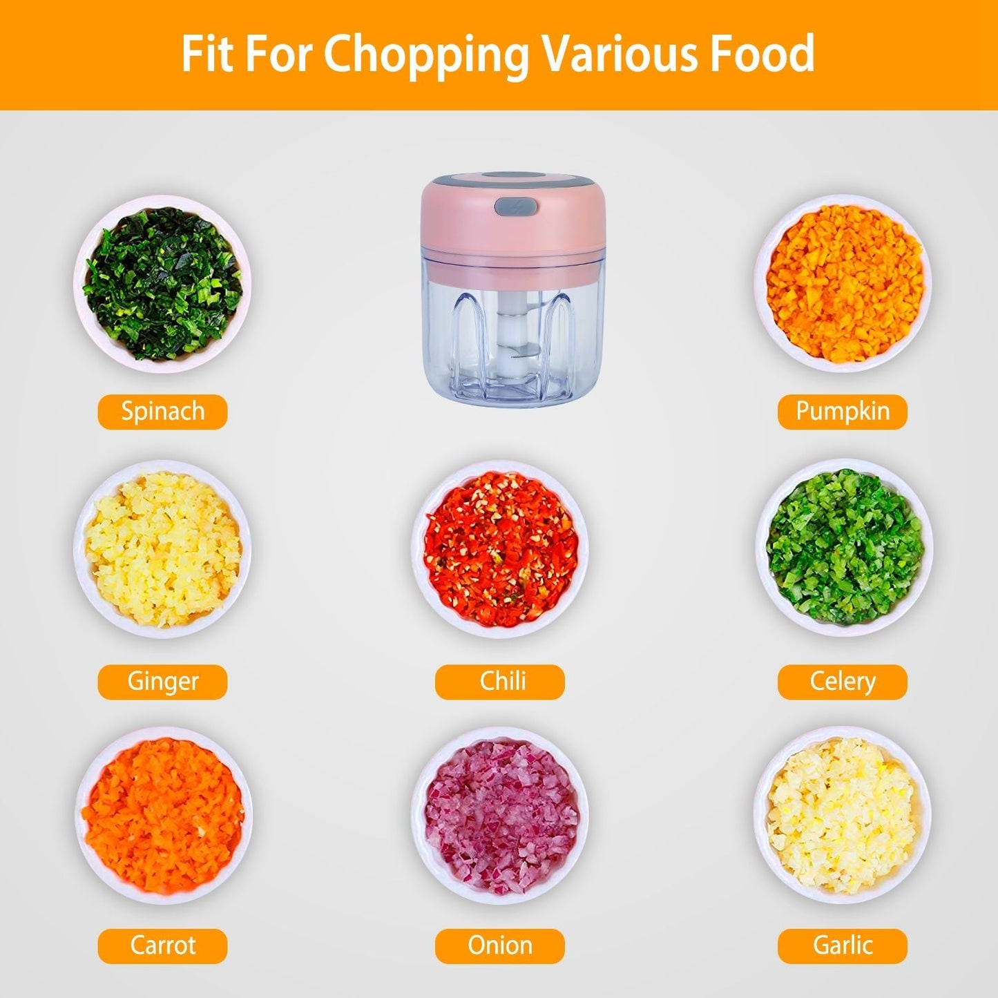 Mini Electric Garlic Chopper 8.45OZ Cordless Garlic Mincer Food Chopper EasyOptionXY LLC