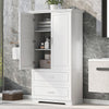 Tall Bathroom Storage Cabinet, Cabinet with Two Doors and Drawers, Adjustable Shelf, MDF Board EasyOptionXY LLC