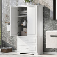 Tall Bathroom Storage Cabinet, Cabinet with Two Doors and Drawers, Adjustable Shelf, MDF Board EasyOptionXY LLC