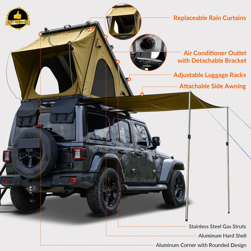 Explorer Plus Rooftop Tent Hardshell with Side Awning, Air Conditioner Outlet with Bracket, Luggage Racks&Replaceable Netting Rain Curtain, Truck Bed Tent for Camping, Pop Up SUV Roof Top Tent EasyOptionXY LLC