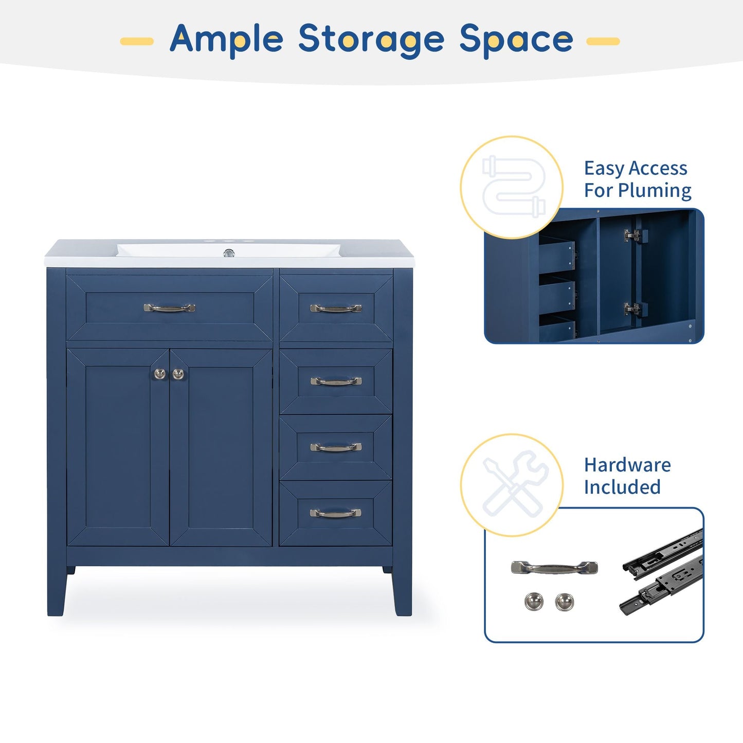 36\" Bathroom Vanity with Sink Combo, Black Bathroom Cabinet with Drawers, Solid Frame and MDF Board