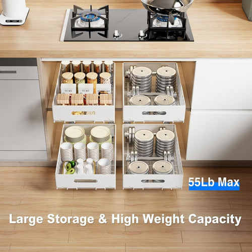 2 Pack Pull Out Cabinet Organizer, Slide Out Cabinet Drawers Peel and Stick Pull Out Drawers Heavy Duty Pull Out Shelf for Kitchen, Cupboard, Pantry, Bathroom EasyOptionXY LLC