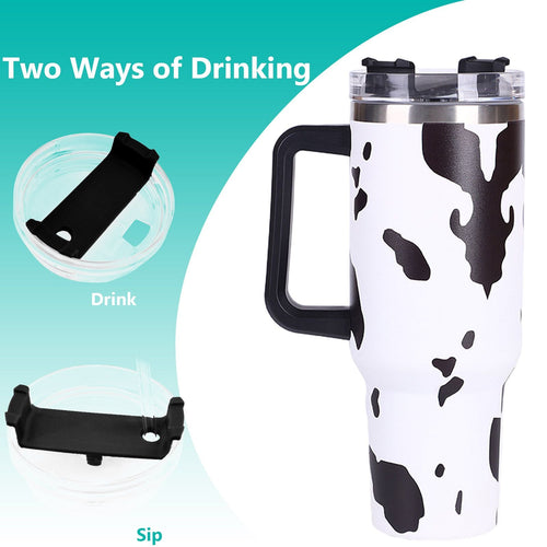 40oz 5D cowprint Insulated Tumbler With Handle And Straw Lid Portable Large Capacity water bottle, Heat preservation,304 Stainless Steel Cup For Outdoor Sports, Travel & Camping Birthday Gift EasyOptionXY LLC