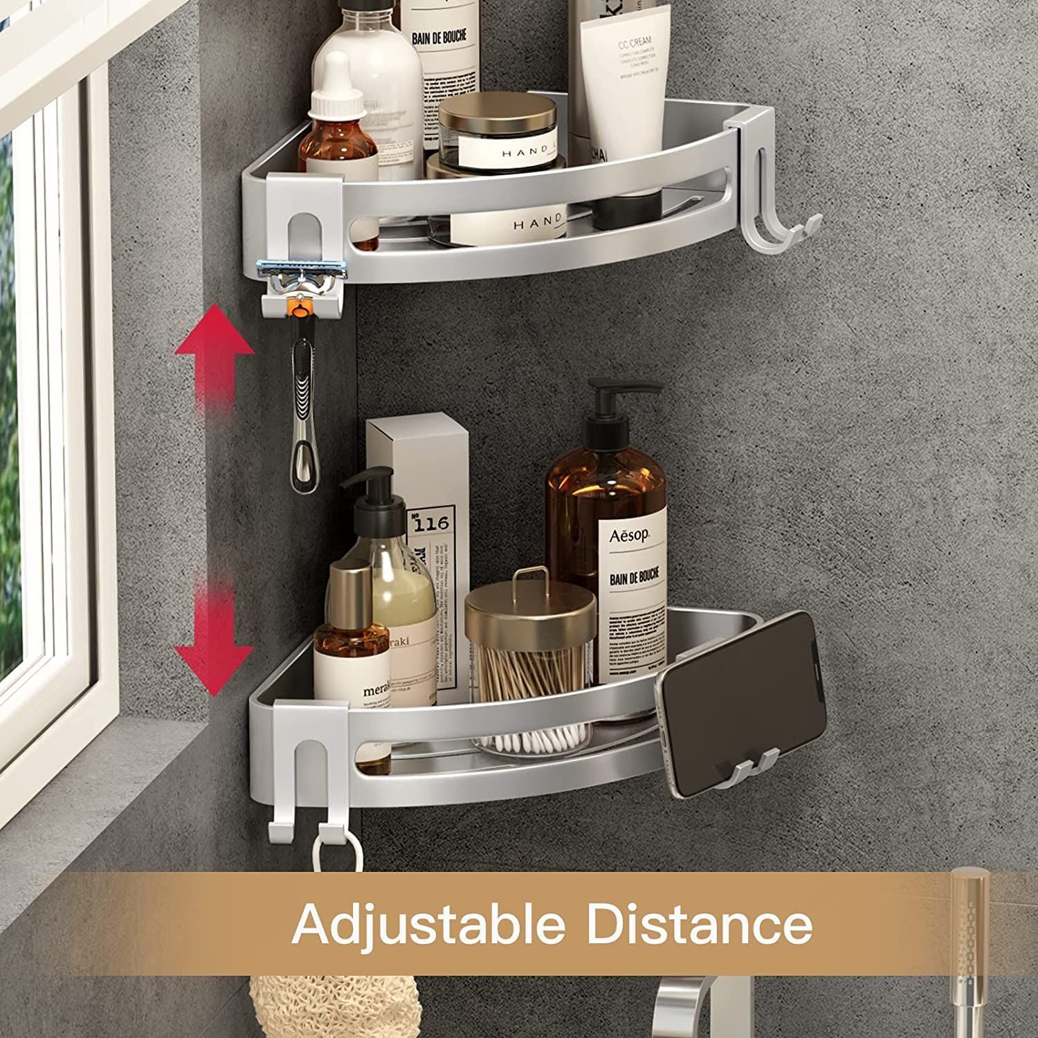 Shower Corner Shelf Caddy 2 Pack shower Organizer Corner No Drill Shower Storage Rust Proof Bathroom Corner Wall Shelf shampoo holder Silver EasyOptionXY LLC