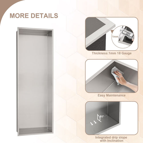 Brushed Stainless Steel Wall Shower  Niche , Double Recessed Shower Shelf for Bathroom EasyOptionXY LLC