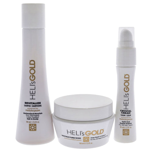 The Revival Series Travel Kit by Helis Gold for Unisex - 3 Pc 3.3oz Revitalize Shampoo, 3.3oz Restructure Masque, 1oz Crystal Cream EasyOptionXY LLC