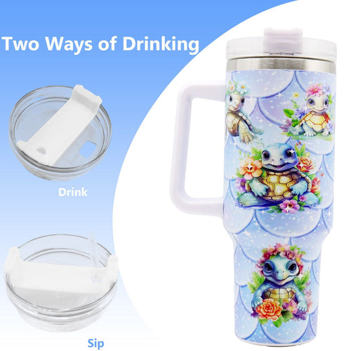 1pc 40oz Water Bottles,5D Little Turtle Series Tumbler,Large Capacity Stainless Steel Tumbler Insulation Cup With Lid And Straw For Women,Camping,Driving,skiing,Thermocoolers.Best Gift EasyOptionXY LLC