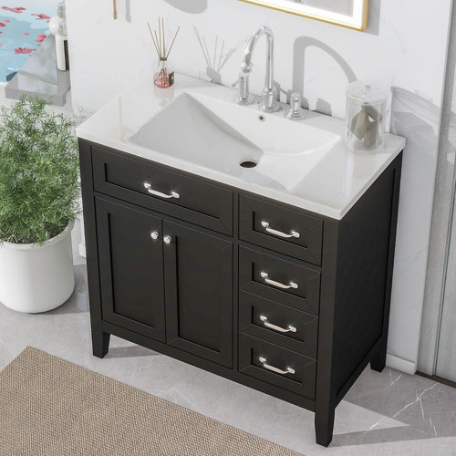 36\" Bathroom Vanity with Sink Combo, Black Bathroom Cabinet with Drawers, Solid Frame and MDF Board EasyOptionXY LLC