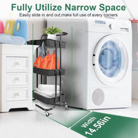 3 Tier Rolling Utility Cart Movable Storage Organizer with Mesh Baskets Lockable Wheels 360 Degree Rotatable Hanging Box Hooks Bedroom Bathroom Kitchen EasyOptionXY LLC