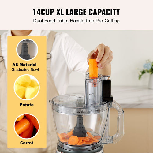 VEVOR Food Processor, 14-Cup Vegetable Chopper for Chopping, Mixing, Slicing, and Kneading Dough, 600 Watts Stainless Steel Blade Professional Electric Food Chopper, Easy Assembly & Clean, Black EasyOptionXY LLC