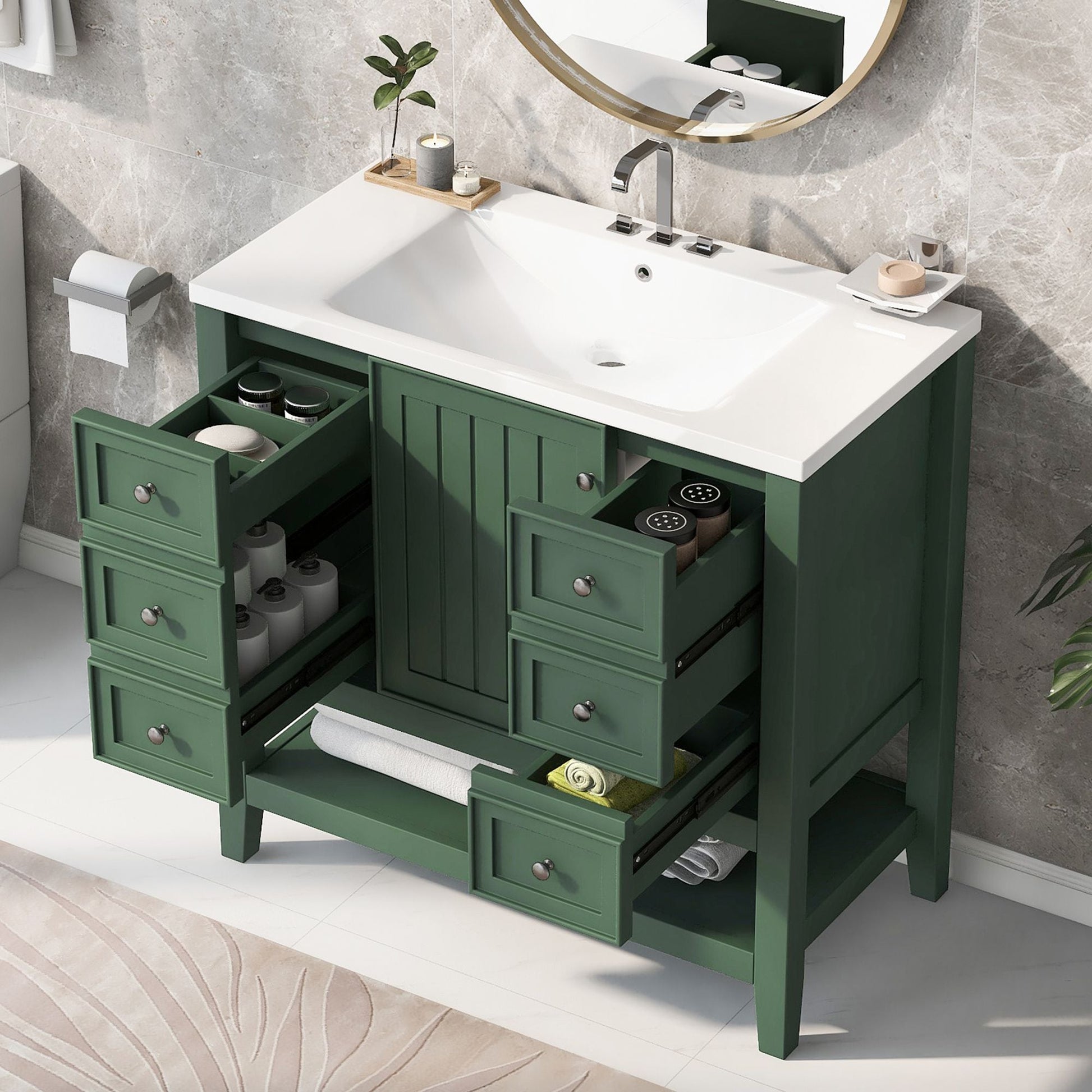 36\" Bathroom Vanity with Sink Combo, One Cabinet and Three Drawers, Solid Wood and MDF Board EasyOptionXY LLC