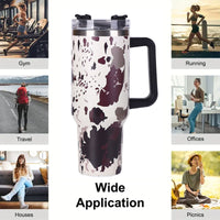 40oz 5D cowprint Insulated Tumbler With Handle And Straw Lid Portable Large Capacity water bottle, Heat preservation,304 Stainless Steel Cup For Outdoor Sports, Travel & Camping Birthday Gift EasyOptionXY LLC