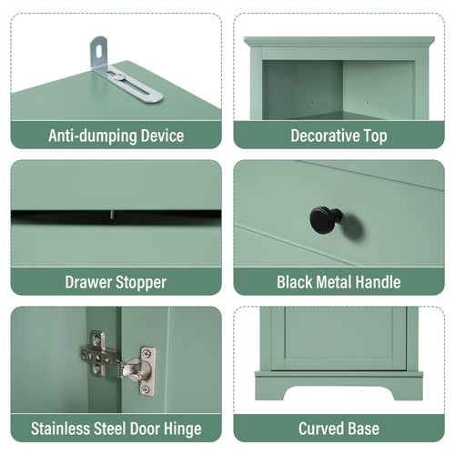 Green Triangle Tall Cabinet with 3 Drawers and Adjustable Shelves for Bathroom, Kitchen or Living Room, MDF Board with Painted Finish EasyOptionXY LLC