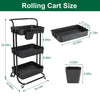 3 Tier Rolling Utility Cart Movable Storage Organizer with Mesh Baskets Lockable Wheels 360 Degree Rotatable Hanging Box Hooks Bedroom Bathroom Kitchen EasyOptionXY LLC