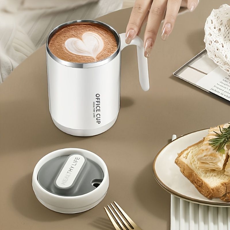 1pc Stainless Steel Cups With Lid; 16 Oz 304 Stainless Steel Tumblers Durable Coffee Mug With Splash Proof Sliding Lid; Drink With Lid Open; Plastic Housing And Lid; Straw Not Included EasyOptionXY LLC