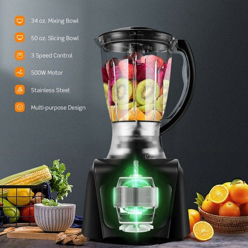8 Cup Food Processor 500W Variable Speed Blender Chopper with 3 Blades EasyOptionXY LLC
