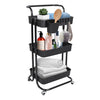 3 Tier Rolling Utility Cart Movable Storage Organizer with Mesh Baskets Lockable Wheels 360 Degree Rotatable Hanging Box Hooks Bedroom Bathroom Kitchen EasyOptionXY LLC