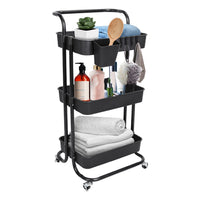 3 Tier Rolling Utility Cart Movable Storage Organizer with Mesh Baskets Lockable Wheels 360 Degree Rotatable Hanging Box Hooks Bedroom Bathroom Kitchen EasyOptionXY LLC