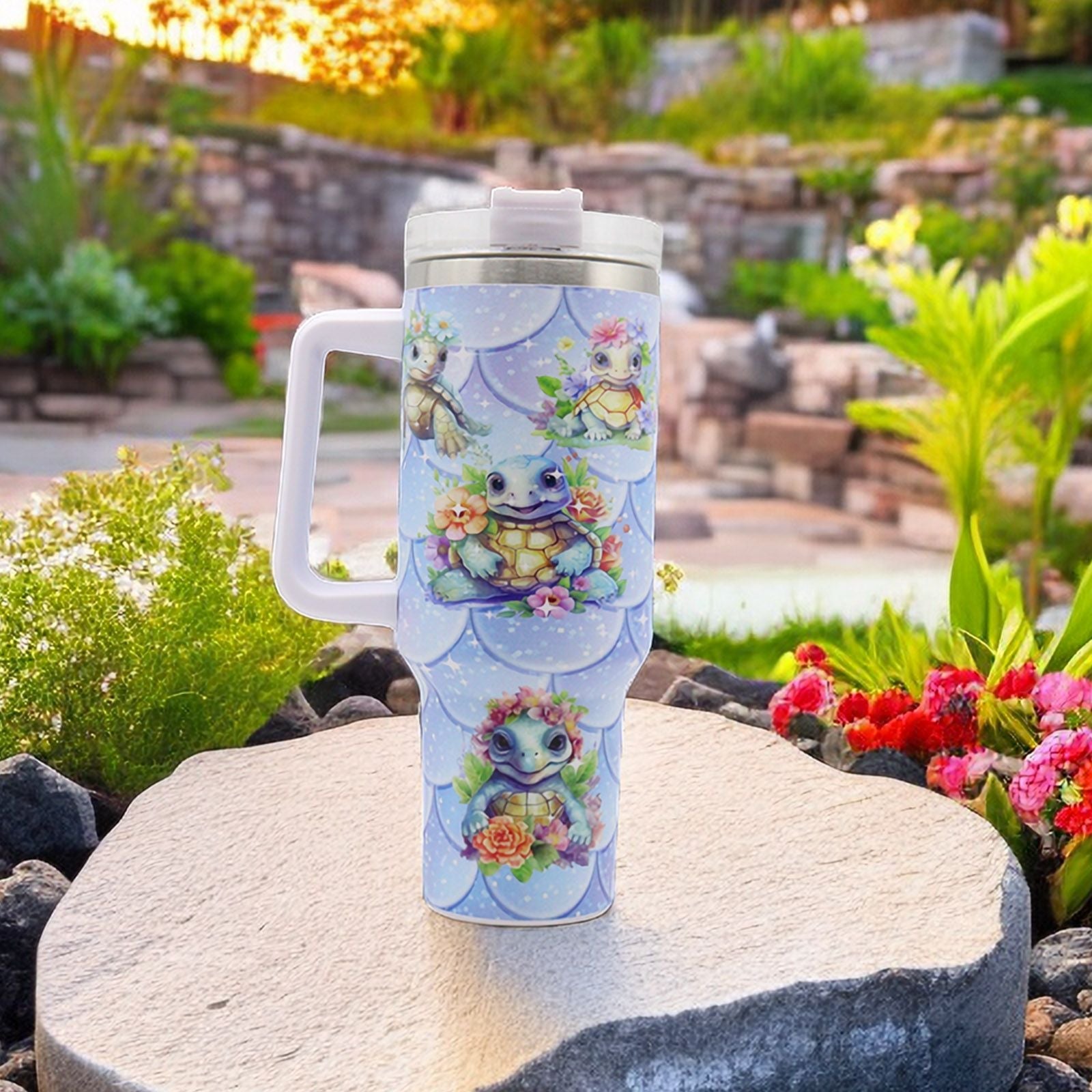 1pc 40oz Water Bottles,5D Little Turtle Series Tumbler,Large Capacity Stainless Steel Tumbler Insulation Cup With Lid And Straw For Women,Camping,Driving,skiing,Thermocoolers.Best Gift EasyOptionXY LLC