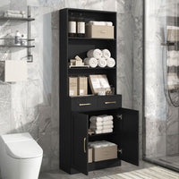Bathroom Storage Cabinet, Cabinet with Two Doors and Drawers, Adjustable Shelf, Three-layer Open Shelf, MDF Board EasyOptionXY LLC