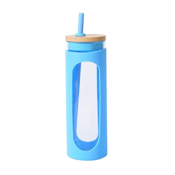 Glass Water Tumble Straw Silicone Bamboo Lids Iced Coffee Cup Bottle Reusable EasyOptionXY LLC