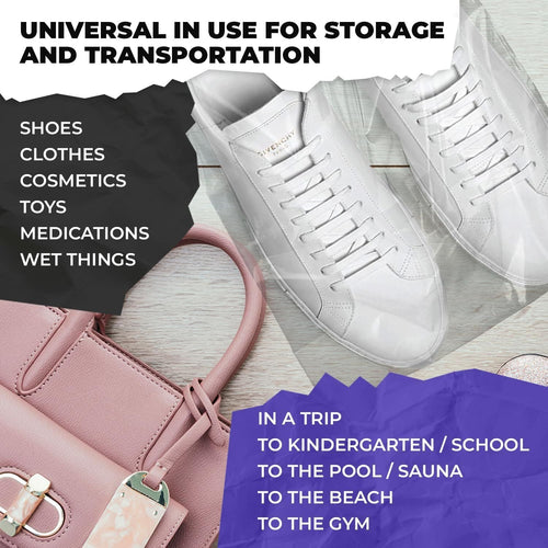 Clear Drawstring Travel Bags for Shoes, 12 x 16 Inches. Pack of 100 Waterproof Dust Bags for Shoes with Double Cotton Drawstrings. 2 mil PE Plastic Drawstring Bags for Packing, Storage EasyOptionXY LLC