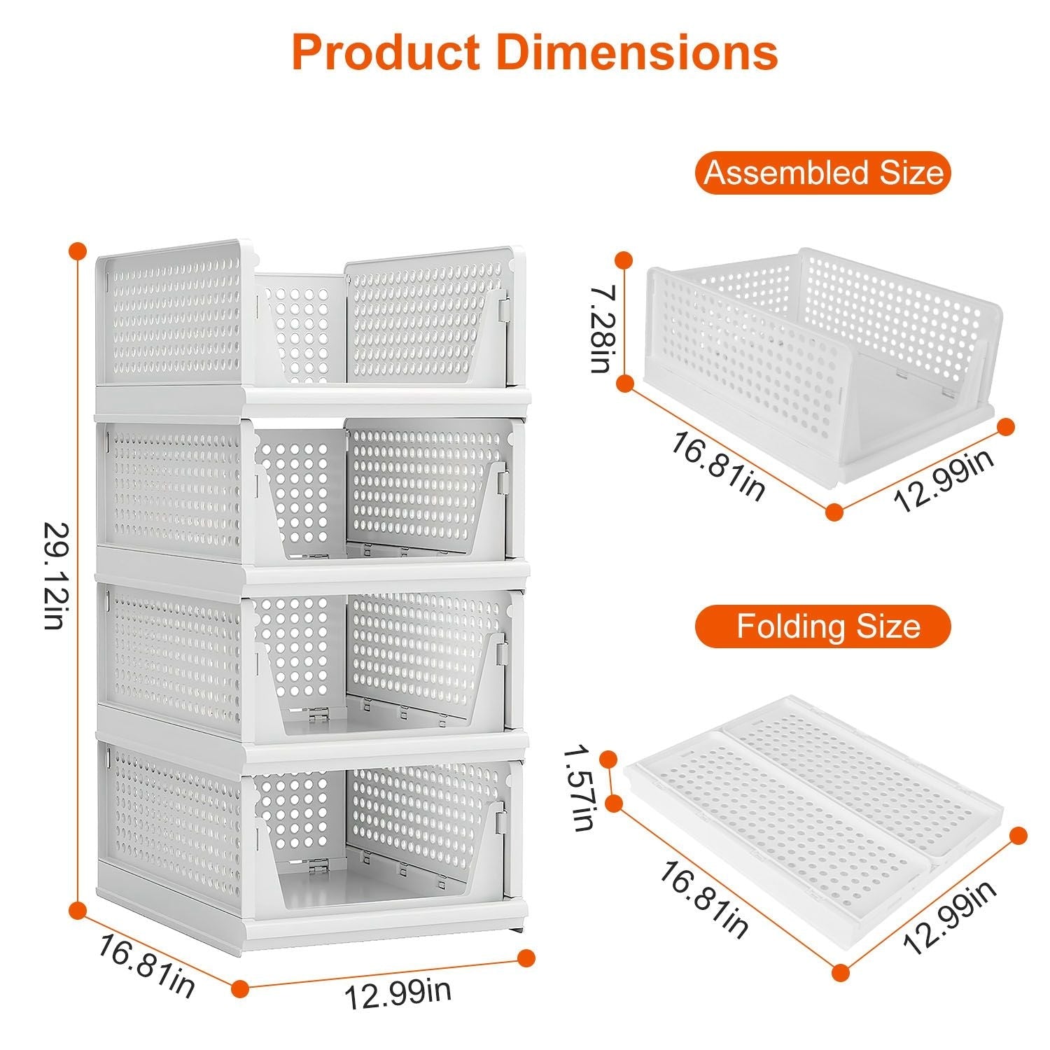 4 Packs Plastic Storage Box Closet Organizer Foldable Storage Bin Stackable Drawer with Slide Rail Push-Pull Storage Basket for Living Room Bedroom Wardrobe White EasyOptionXY LLC