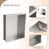 Brushed Stainless Steel Wall Shower  Niche , Double Recessed Shower Shelf for Bathroom EasyOptionXY LLC