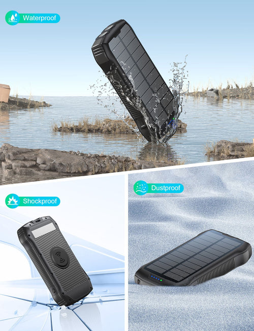 Portable Charger, Solar Power Bank 33500mAh Fast Charging, Solar Battery Pack with Waterproof 6W Bright Flashlight for iPhone S amsung Tablet EasyOptionXY LLC
