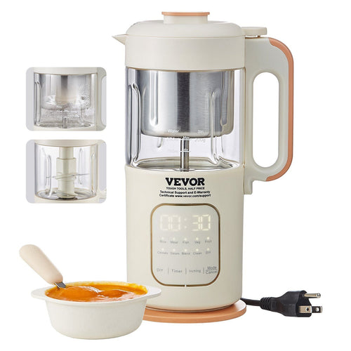 VEVOR Baby Food Maker, 500W Baby Food Processor with 300 ml Glass Bowl, SUS304 Stainless Steel 4-Blade Baby Food Puree Blender Steamer Grinder for Food, Fruit, Vegetable, Meat EasyOptionXY LLC