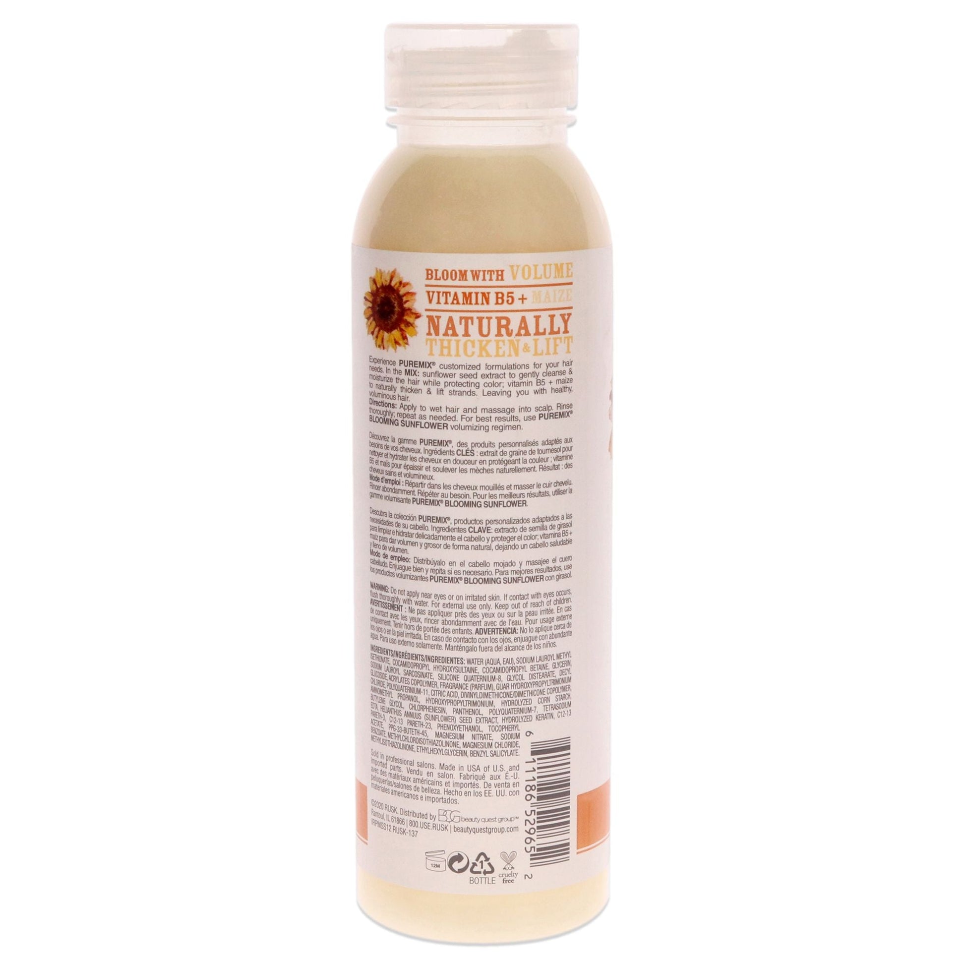 Puremix Blooming Sunflower Volumizing Shampoo - Fine Hair by Rusk for Unisex - 12 oz Shampoo EasyOptionXY LLC