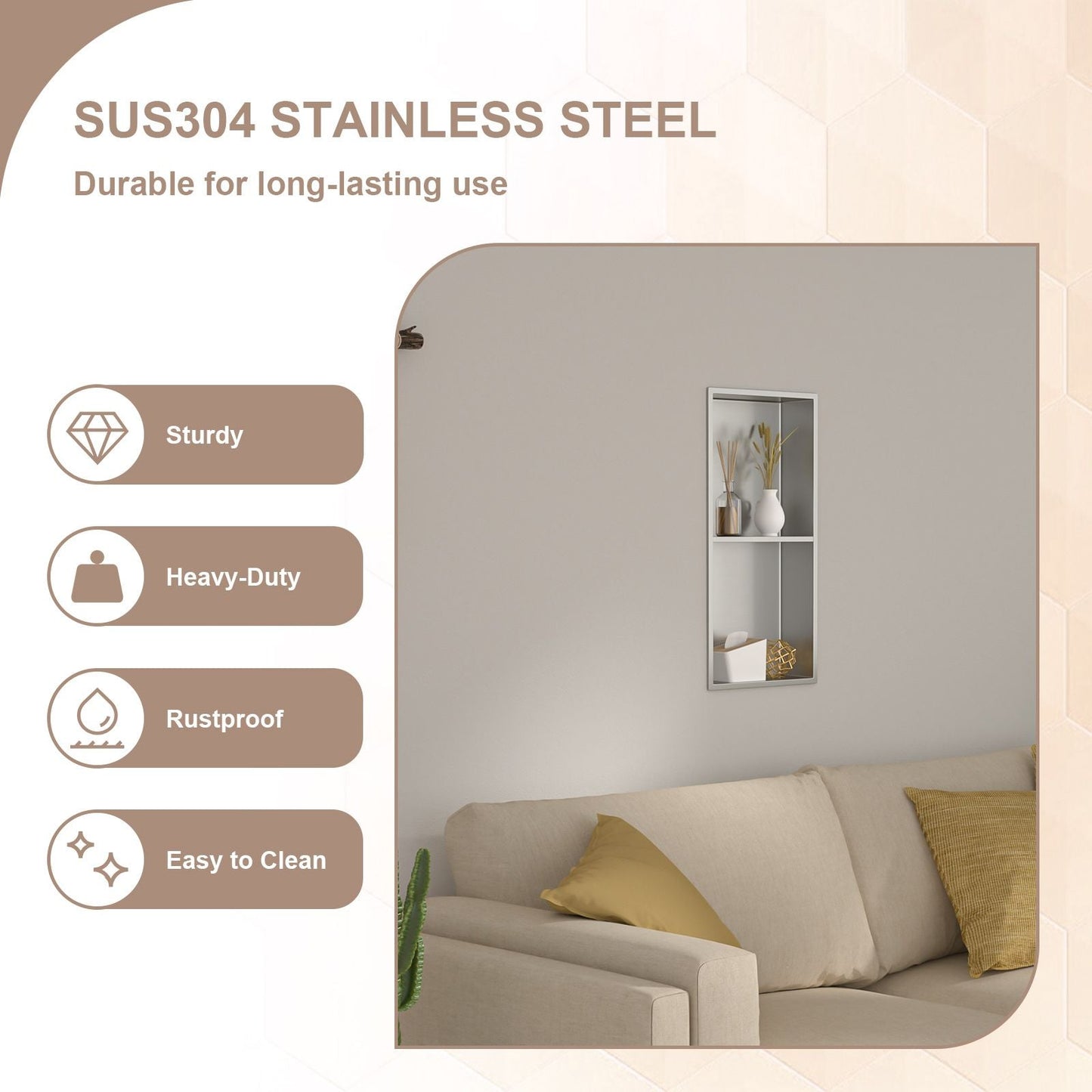 Brushed Stainless Steel Wall Shower  Niche , Double Recessed Shower Shelf for Bathroom EasyOptionXY LLC