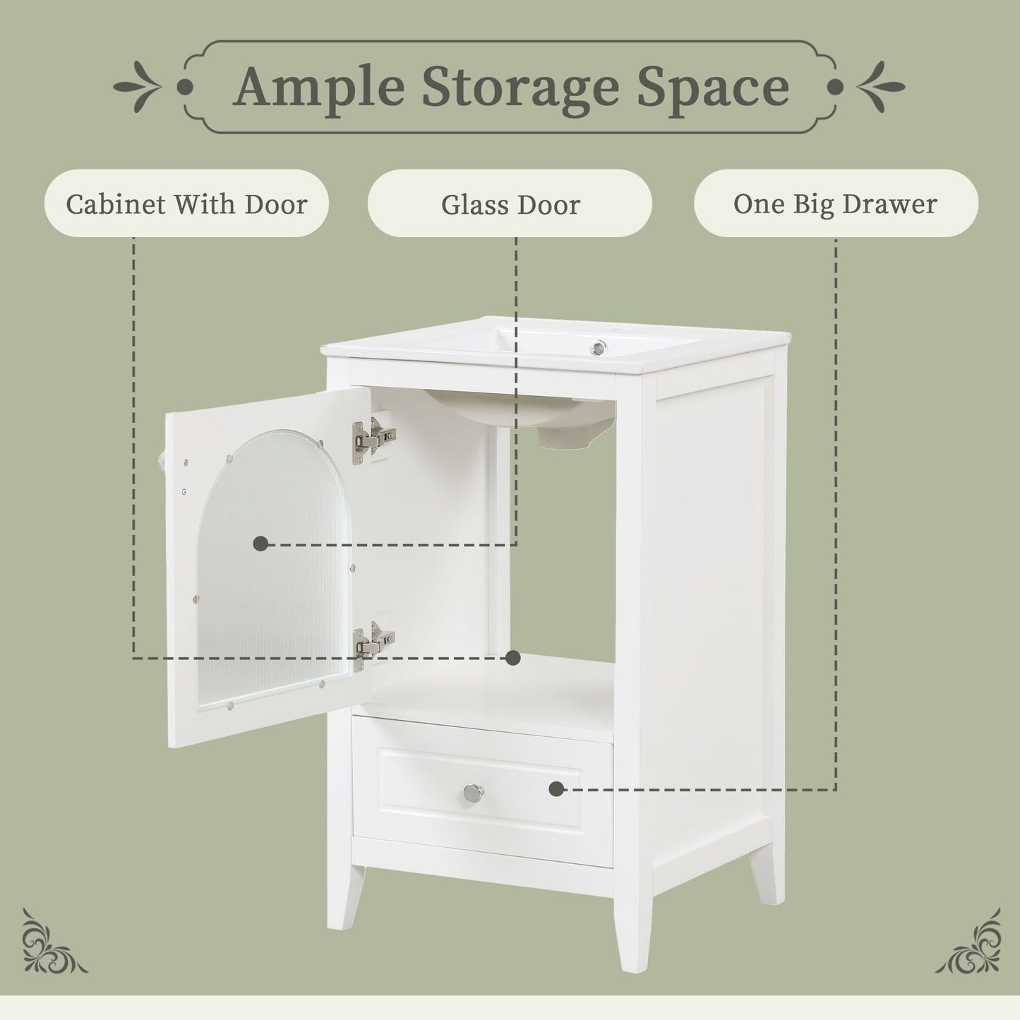 20" Bathroom Vanity with Sink, Bathroom Cabinet with Soft Closing Glass Door, A Drawer EasyOptionXY LLC