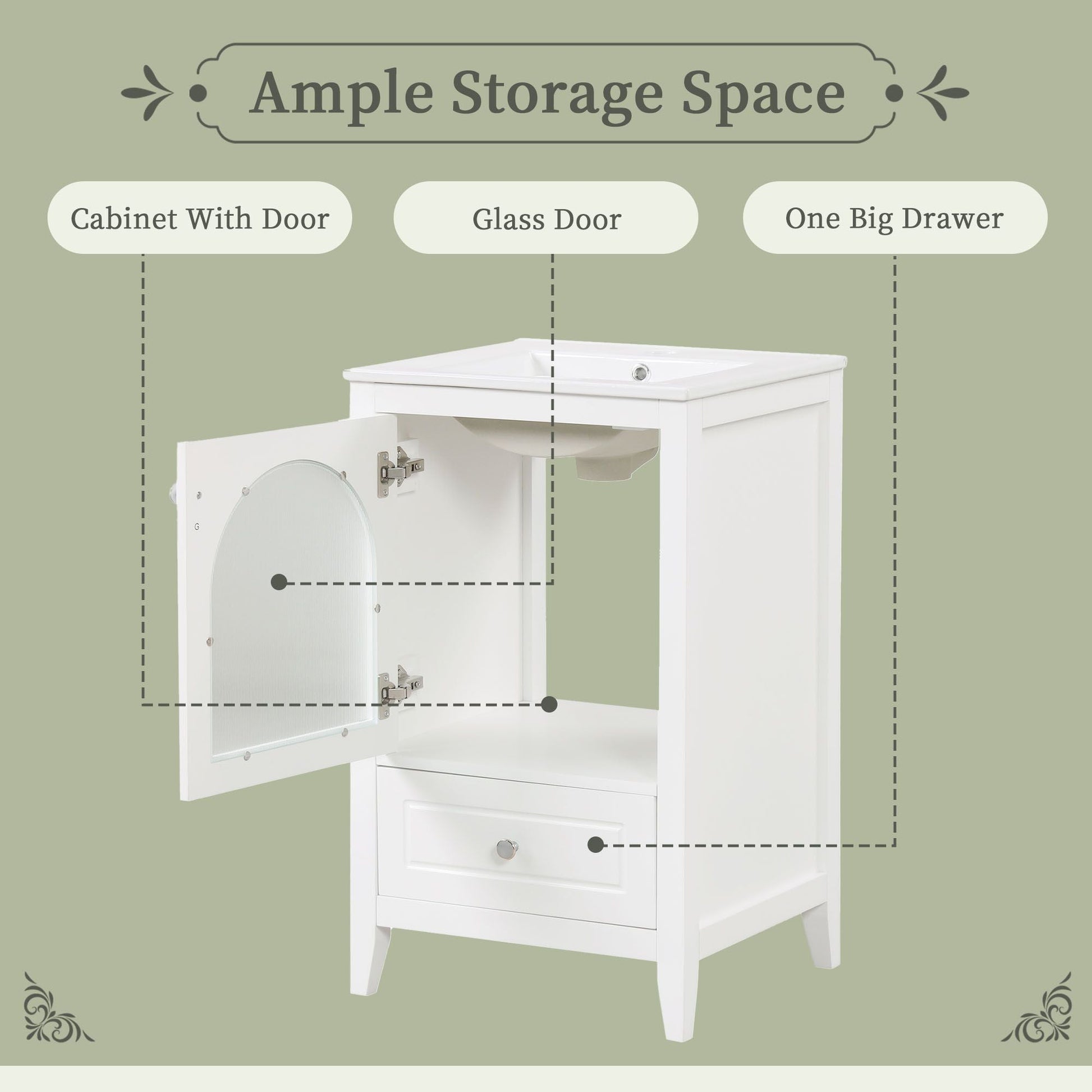 20" Bathroom Vanity with Sink, Bathroom Cabinet with Soft Closing Glass Door, A Drawer EasyOptionXY LLC