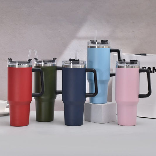 40oz Handle Car Cup with pipette stainless Steel insulated Cold beer cup portable ice cup with handle; Insulated Reusable Leakproof Stainless Steel Water Bottle Travel Mug Iced Coffee Cup EasyOptionXY LLC