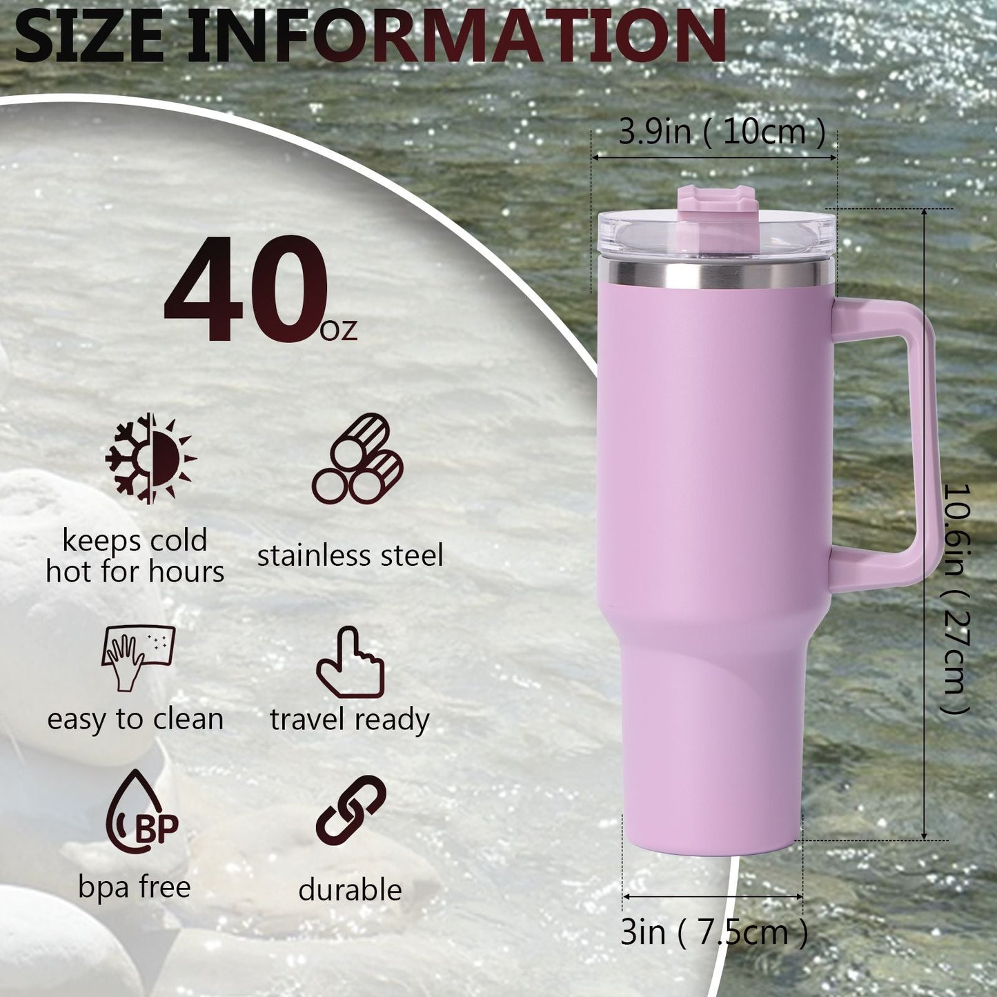 40oz large capacity tumbler, With Handle And Straw Lid, Insulated Reusable Stainless Steel Water Bottles Travel Mug Coffee Cup car cup water cup For Men Women Outdoor Camping Driving,  gift EasyOptionXY LLC
