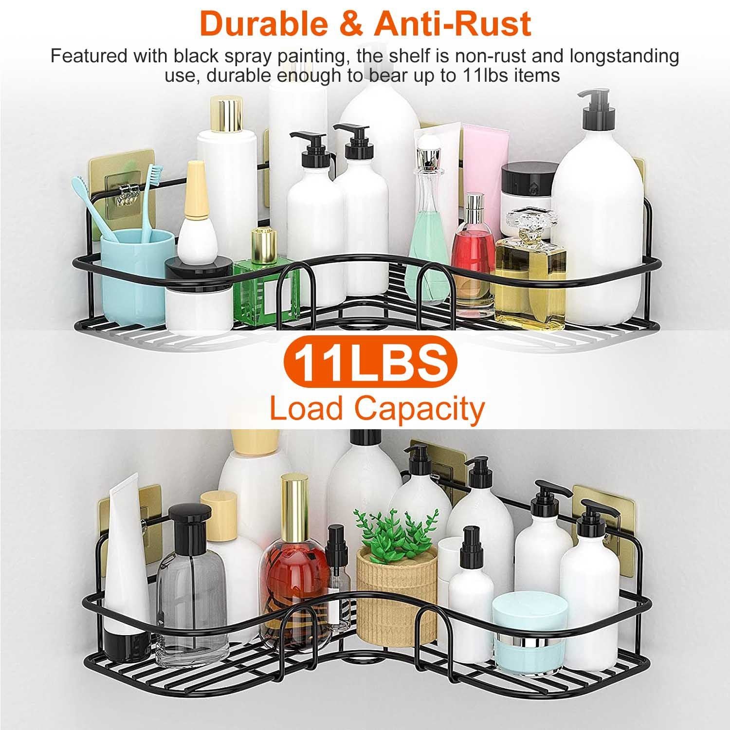 2Pcs Corner Shower Caddy Shelves Wall Mounted Basket Rack Bathroom Shampoo Holder Storage Organizer EasyOptionXY LLC