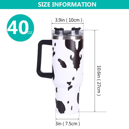 40oz 5D cowprint Insulated Tumbler With Handle And Straw Lid Portable Large Capacity water bottle, Heat preservation,304 Stainless Steel Cup For Outdoor Sports, Travel & Camping Birthday Gift EasyOptionXY LLC