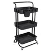 3 Tier Rolling Utility Cart Movable Storage Organizer with Mesh Baskets Lockable Wheels 360 Degree Rotatable Hanging Box Hooks Bedroom Bathroom Kitchen EasyOptionXY LLC