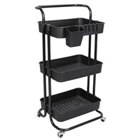 3 Tier Rolling Utility Cart Movable Storage Organizer with Mesh Baskets Lockable Wheels 360 Degree Rotatable Hanging Box Hooks Bedroom Bathroom Kitchen EasyOptionXY LLC