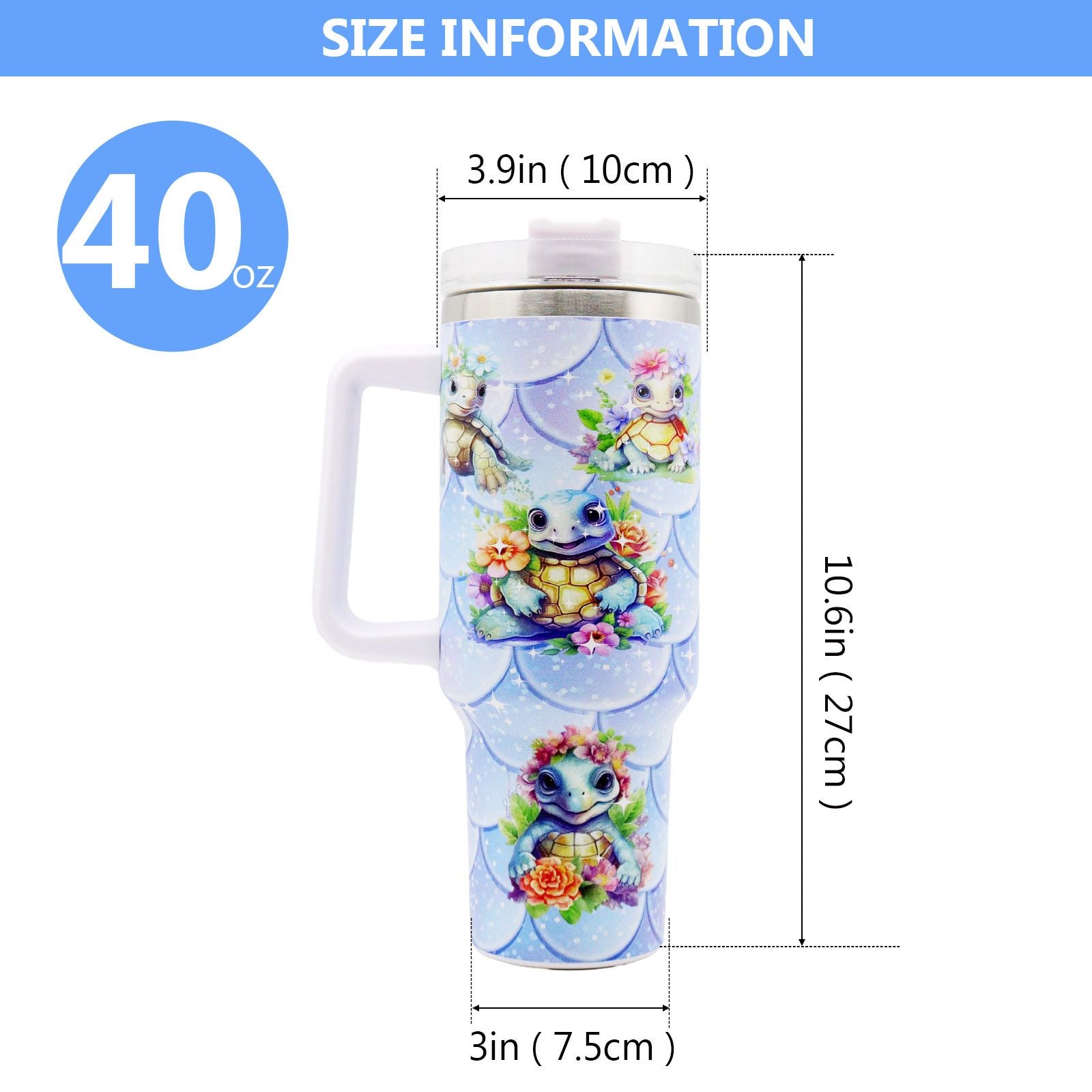1pc 40oz Water Bottles,5D Little Turtle Series Tumbler,Large Capacity Stainless Steel Tumbler Insulation Cup With Lid And Straw For Women,Camping,Driving,skiing,Thermocoolers.Best Gift EasyOptionXY LLC