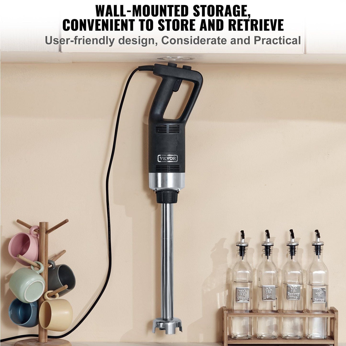 VEVOR Commercial Immersion Blender, 750W 16" Heavy Duty Hand Mixer, Variable Speed Kitchen Stick Mixer with 304 Stainless Steel Blade, Multi-Purpose Portable Mixer for Soup, Smoothie, Puree, Baby Food EasyOptionXY LLC