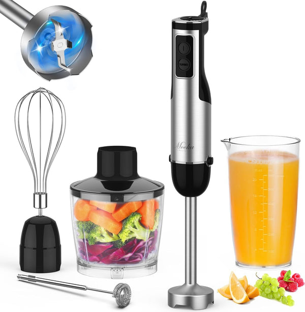 Immersion Blender Handheld, 1100W 5-in-1 Multi-Purpose Hand Blender, 12-Speed Stick Blender, 600ml Beaker, 500ml Chopper, Egg Whisk, Milk Frother, Black EasyOptionXY LLC