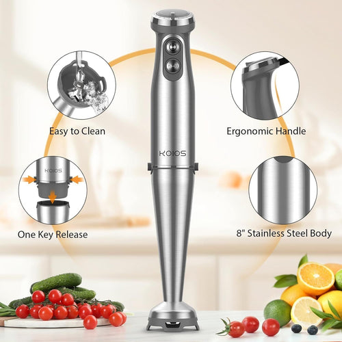 KOIOS Immersion Blender, 1000W Anti-scratch 3-in-1 Hand Blender, Upgraded 12 Speed Stainless Steel Blade Stick Blender with Turbo Mode, Whisk and Milk Frother, B PA-F ree EasyOptionXY LLC